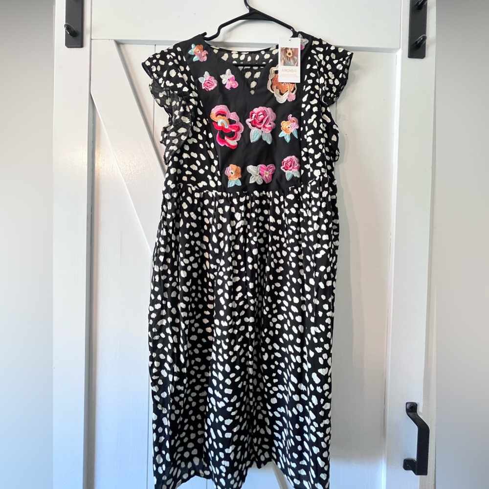 KIRUNDO  Summer Mini Dress Embroidered Floral Bohemia Flowy Loose Babydoll Dress
